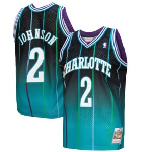 Larry Johnson Charlotte Hornets 1992/93 Hardwood Classics Fadeaway Swingman Player Jersey - Teal/Black