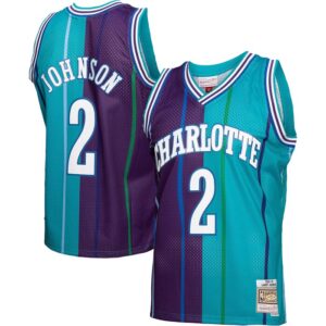 Larry Johnson Charlotte Hornets Hardwood Classics Split Swingman Jersey - Teal/Purple