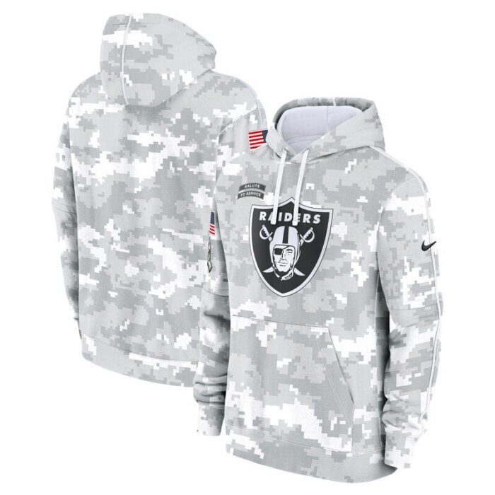 Las Vegas Raiders 2024 Salute to Service Club Fleece Pullover Hoodie - Arctic Camo