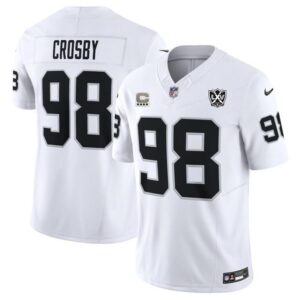 Las Vegas Raiders #98 Maxx Crosby White 2024 F.U.S.E With 4-Star C Patch And 65th Anniversary Patch Vapor Football Stitched Jersey