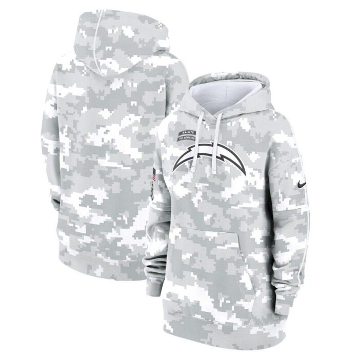 Los Angeles Chargers Women's 2024 Salute To Service Club Fleece Pullover Hoodie - Arctic Camo