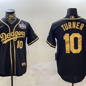 Los Angeles Dodgers #10 Justin Turner Black/Gold 2024 World Series Cool Base Stitched Baseball Jersey