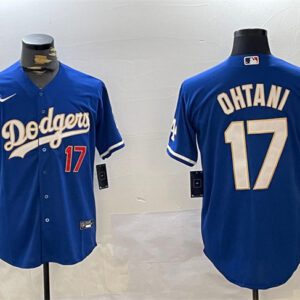 Los Angeles Dodgers #17 Shohei Ohtani Blue Vin Patch Cool Base Stitched Baseball Jersey