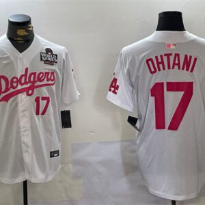 Los Angeles Dodgers #17 Shohei Ohtani White/Pink 2024 World Series Vin & Kobe Patch Limited Stitched Baseball Jersey