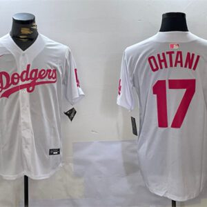 Los Angeles Dodgers #17 Shohei Ohtani White/Pink Vin & Kobe Patch Limited Stitched Baseball Jersey