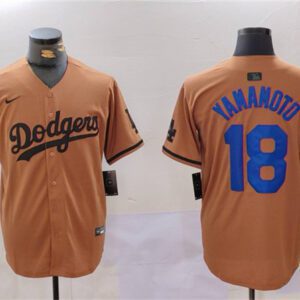 Los Angeles Dodgers #18 Yoshinobu Yamamoto Brown Cool Base Stitched Baseball Jersey