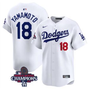 Los Angeles Dodgers #18 Yoshinobu Yamamoto White 2024 World Series Champions Home Limited Stitched Baseball Jersey