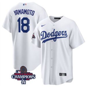 Los Angeles Dodgers #18 Yoshinobu Yamamoto White 2024 World Series Champions Home Stitched Baseball Jersey