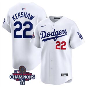 Los Angeles Dodgers #22 Clayton Kershaw White 2024 World Series Champions Home Limited Stitched Baseball Jersey