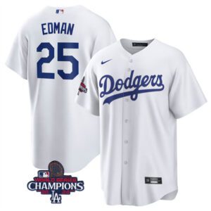 Los Angeles Dodgers #25 Tommy Edman White 2024 World Series Champions Cool Base Stitched Baseball Jersey