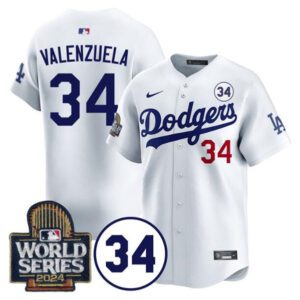 Los Angeles Dodgers #34 Toro Valenzuela White 2024 World Series With No. 34 Patch Limited Stitched Baseball Jersey