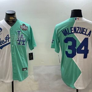 Los Angeles Dodgers #34 Toro Valenzuela White/Green Split 2024 World Series All-Star Cool Base Stitched Baseball Jersey