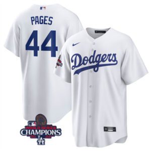 Los Angeles Dodgers #44 Andy Pages White 2024 World Series Champions Cool Base Stitched Baseball Jersey