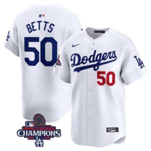 Los Angeles Dodgers #50 Mookie Betts White 2024 World Series Champions Home Limited Stitched Baseball Jersey