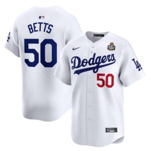 Los Angeles Dodgers #50 Mookie Betts White 2024 World Series Home Limited Stitched Baseball Jersey