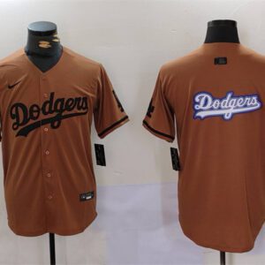 Los Angeles Dodgers Team Big Logo Brown Cool Base With Patch Stitched Baseball Jersey