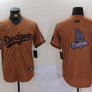 Los Angeles Dodgers Team Big Logo Brown Cool Base With Patch Stitched Baseball Jersey