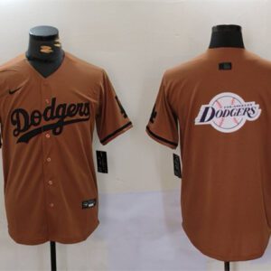 Los Angeles Dodgers Team Big Logo Brown Cool Base With Patch Stitched Baseball Jersey