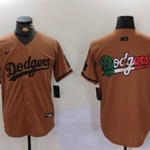 Los Angeles Dodgers Team Big Logo Brown Cool Base With Patch Stitched Baseball Jersey