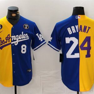 Los Angeles Lakers & Dodgers Front #8 Back #24 Kobe Bryant Gold/Blue Split With Patch Stitched Jersey