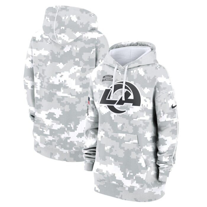 Los Angeles Rams Women's 2024 Salute To Service Club Fleece Pullover Hoodie - Arctic Camo