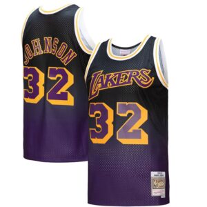 Magic Johnson Los Angeles Lakers 1984/85 Hardwood Classics Fadeaway Swingman Player Jersey - Purple/Black