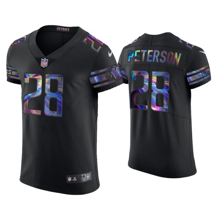 Men Adrian Peterson Detroit Lions Black Golden Edition Holographic Jersey