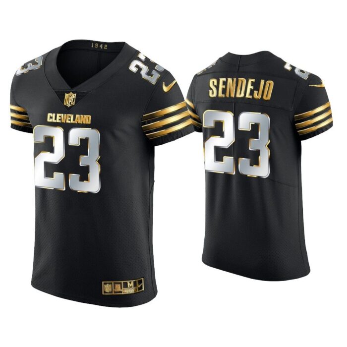 Men Andrew Sendejo Cleveland Browns Black Golden Edition Vapor Elite Jersey