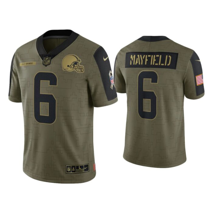 Men Baker Mayfield Cleveland Browns Olive 2021 Salute To Service Limited Jersey