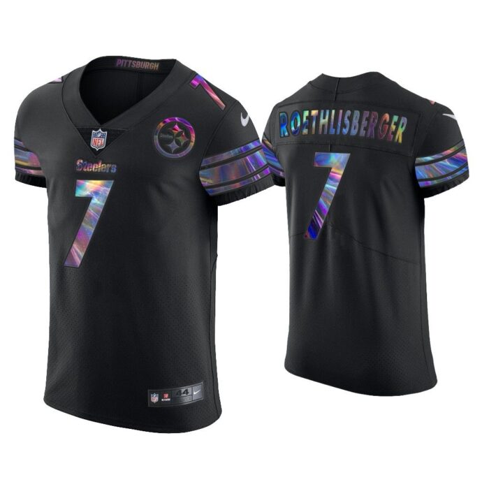 Men Ben Roethlisberger Pittsburgh Steelers Black Golden Edition Holographic Jersey