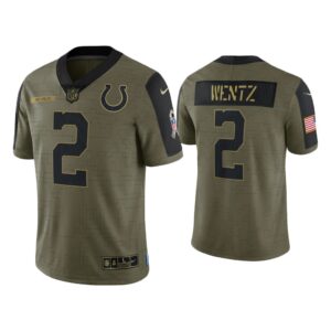 Men Carson Wentz Indianapolis Colts Olive 2021 Salute To Service Limited Jersey