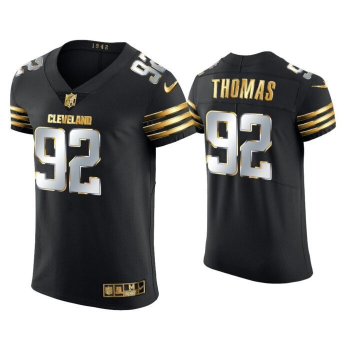 Men Chad Thomas Cleveland Browns Black Golden Edition Vapor Elite Jersey