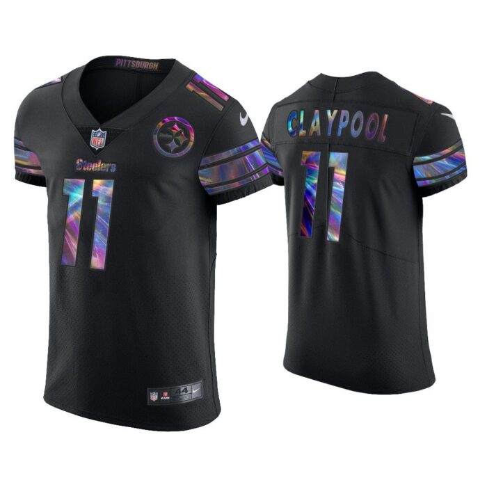 Men Chase Claypool Pittsburgh Steelers Black Golden Edition Holographic Jersey