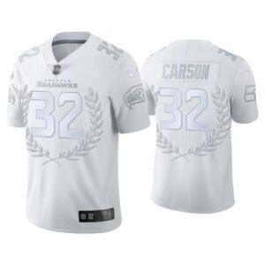 Men Chris Carson Seattle Seahawks White Platinum Limited Jersey