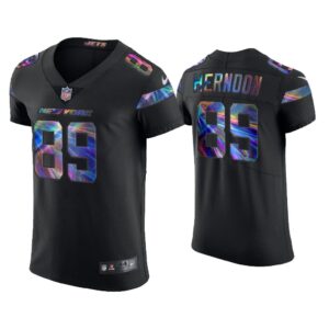 Men Chris Herndon New York Jets Black Golden Edition Holographic Jersey