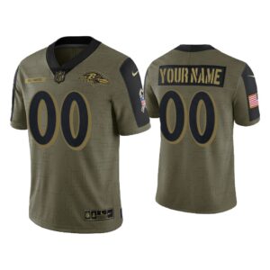 Men Custom Baltimore Ravens Olive 2021 Salute To Service Limited Jersey