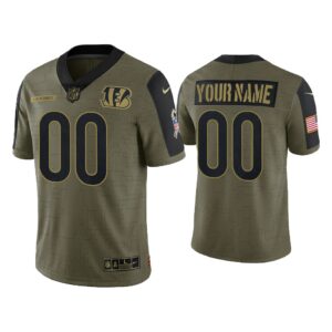 Men Custom Cincinnati Bengals Olive 2021 Salute To Service Limited Jersey