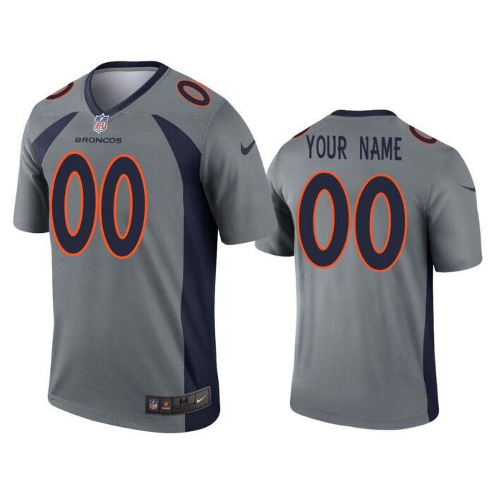 Men Custom Denver Broncos Gray Inverted Legend Jersey