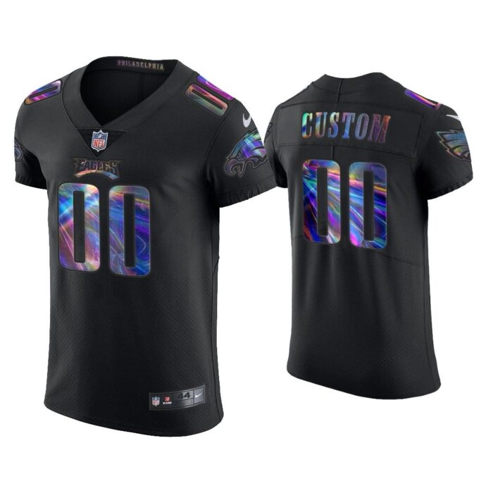 Men Custom Philadelphia Eagles Black Golden Edition Holographic Jersey