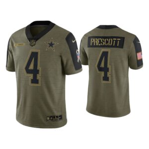 Men Dak Prescott Dallas Cowboys Olive 2021 Salute To Service Limited Jersey