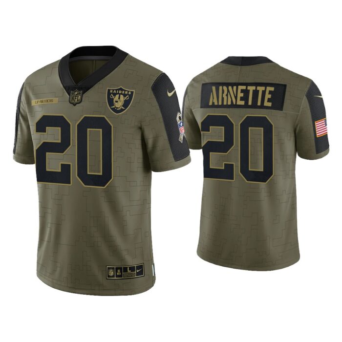 Men Damon Arnette Las Vegas Raiders Olive 2021 Salute To Service Limited Jersey