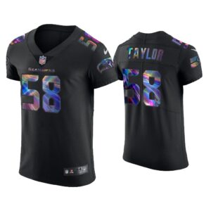 Men Darrell Taylor Seattle Seahawks Black Golden Edition Holographic Jersey