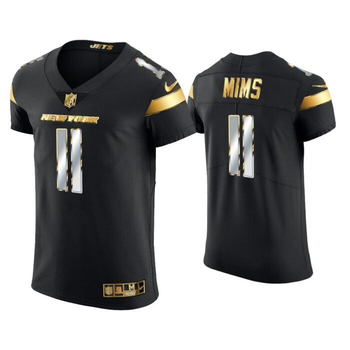 Men Denzel Mims New York Jets Black Golden Edition Elite Jersey