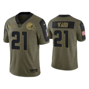 Men Denzel Ward Cleveland Browns Olive 2021 Salute To Service Limited Jersey