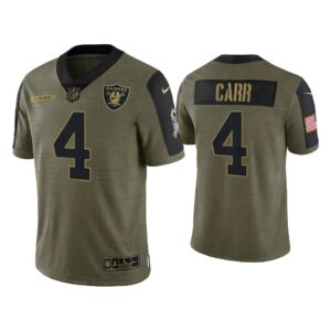 Men Derek Carr Las Vegas Raiders Olive 2021 Salute To Service Limited Jersey