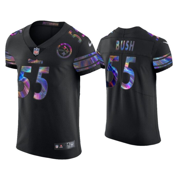 Men Devin Bush Pittsburgh Steelers Black Golden Edition Holographic Jersey