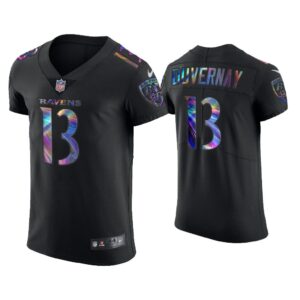 Men Devin Duvernay Baltimore Ravens Black Golden Edition Holographic Jersey