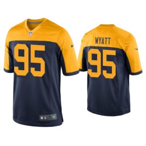 Men Devonte Wyatt Green Bay Packers Navy Throwback Game Jersey