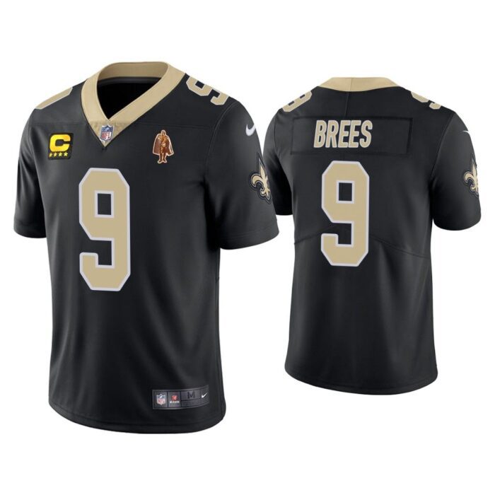 Men Drew Brees New Orleans Saints Black Vapor Limited Captain Patch Jersey