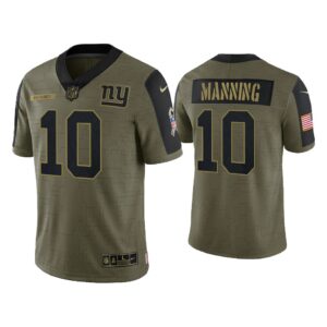 Men Eli Manning New York Giants Olive 2021 Salute To Service Limited Jersey